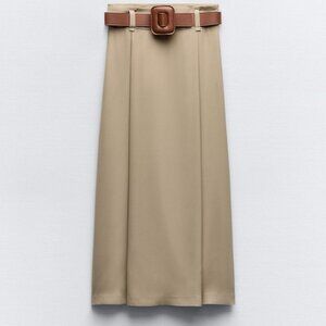 ZARA MIDI SKIRT WITH BELT Belted skirt with a high waist. A-line BLOGGER FAV